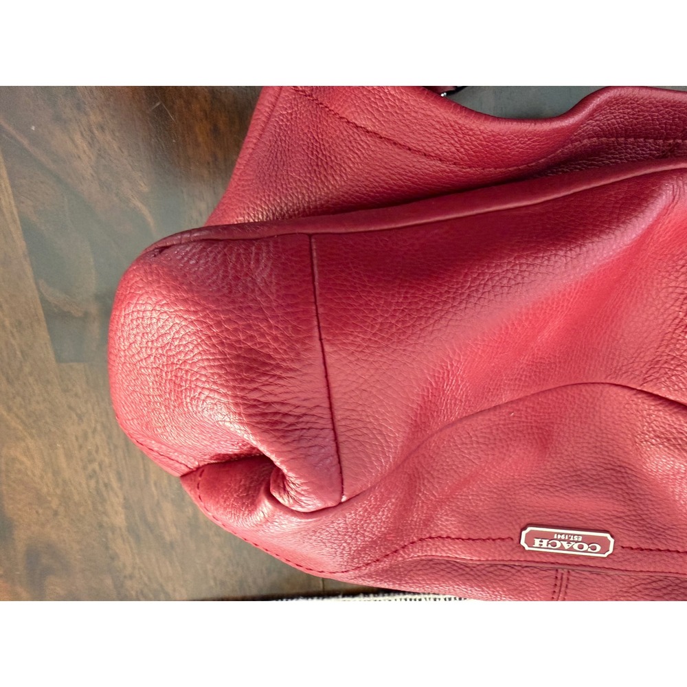 Coach Park Red Pebble Leather Hobo Shoulder Bag Purse Handbag F23293 - Picture 12 of 16